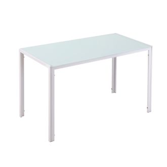 HOMCOM Mesa Rectangular Para 4 Personas, Ideal Para La Cocina Y El Sal&oacute;n. Mesa Moderna De Metal Y Cristal Templado, 120 X 60 X 75 Cm, Blanca