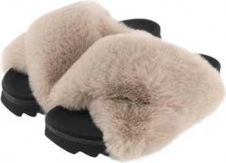 Roam Womens Cloud Slippers With Faux Fur In Nude