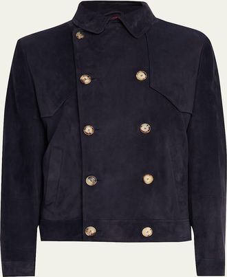 Brunello Cucinelli Mens Double-Breasted Leather Jacket