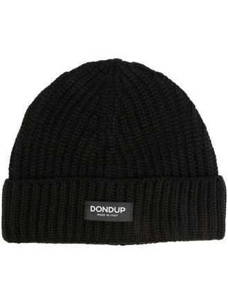 Dondup logo-patch ribbed-knit beanie - men - Acrylic/Wool - One Size - Black