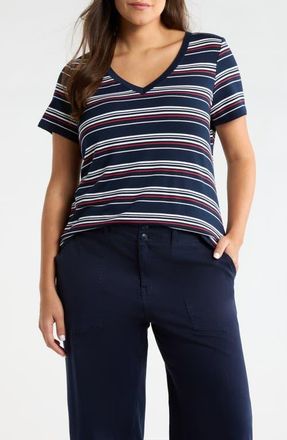 Liverpool Stripe V-Neck Terry T-Shirt in Dark Navy/White/Fb Stp at Nordstrom, Size 2X