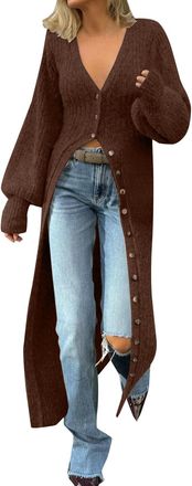 Generic Cardigans for Women UK Plus Size Maxi Long Cardigan Button Up Open Front Sweaters Elegant Plain Plunge Coatigans Warm Soft Casual Sweater for Autumn W