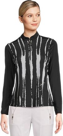 Jamie Sadock Linescape Print Long Sleeve Sunsense Print Womens Clothing Black : 2XL, Polyester/Spandex