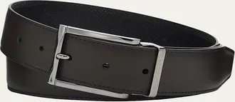 Ferragamo Mens Reversible Double Adjustable Hammered Leather Belt
