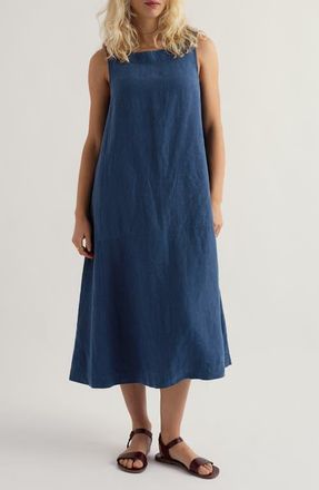 Seasalt Cornwall Cresting Waves Sleeveless Linen A-Line Dress in Dark Voyage at Nordstrom, Size 18