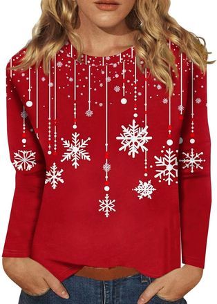 Generic Christmas Jumpers for Women UK Winter Xmas Printed Sweatshirt Ladies Fleece Jumper Tops Long Sleeve Crewneck Sweaters Oversized Outfits Pullover Novel