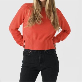 White + Warren Soft Cotton Rib Trim Sweatshirt In Poppy/ Red Navy