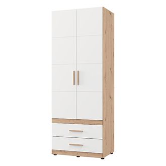 Dmora Guardarropa 2 Puertas Tilcara, Armario Dormitorio, Perchero, 2 Cajones, Un Estante, 79x208h Cm Blanco Mate