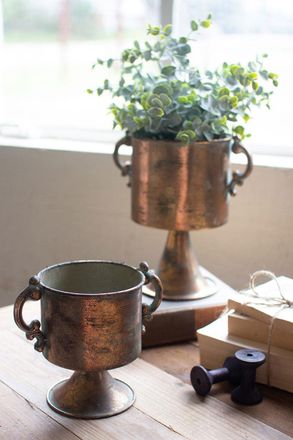 Kalalou Set Of Two Antique Copper Finish Planters With Handles