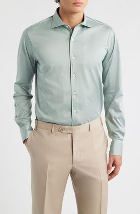 Canali Regular Fit Cotton Jersey Dress Shirt in Green at Nordstrom, Size Xx-Large