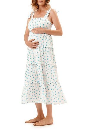 Nom Maternity Mara Maternity & Nursing Tiered Maxi Dress in Blue Floral at Nordstrom, Size X-Large