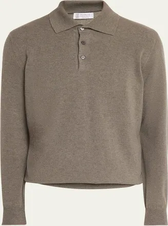 Brunello Cucinelli Mens Cashmere Knit Long-Sleeve Polo Shirt