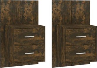 vidaXL Wall-mounted Bedside Cabinets 2 pcs Smoked Oak Vidaxl