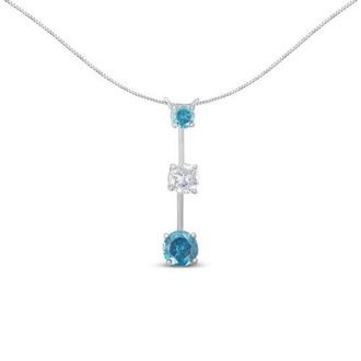 House of Brilliance 14K White Gold 1 1/2 cttw White and Treated Blue Diamond Pendant Necklace at Nordstrom