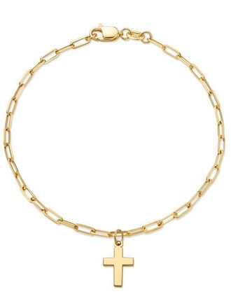 Devata Cross Charm Paperclip Chain Bracelet in 14K Gold in Yellow Gold at Nordstrom, Size 7.5