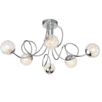 Loops Semi Flush Ceiling Light Chrome Wire Shade 6x Lamp Adjustable Hanging Pendant