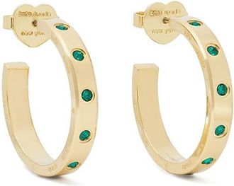 Kate Spade New York Kate Spade New York Set in Stone chunky huggies Womens Earring Emerald, Brass/Cubic Zirconia/Glass