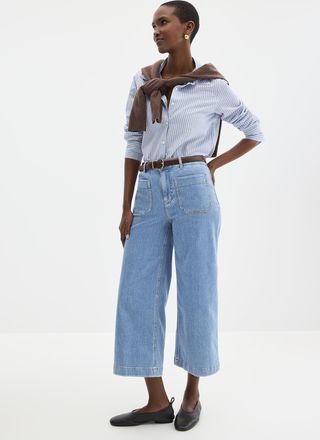 Contemporaine Womens Patch-pocket stretch jean Fit: Wide leg, high rise