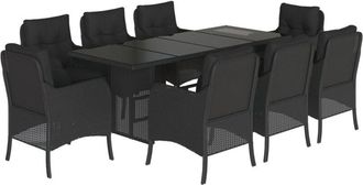 vidaXL Set De Comedor De Jard&iacute;n 9 Pzas Y Cojines Rat&aacute;n Sint&eacute;tico Negro Vidaxl