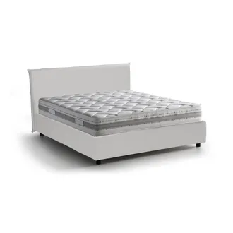 Dmora Dmora - Cama Matrimonial Dacut, Cama Contenedor Con Tapizado En Ecopiel, 100% Made In Italy, Apertura Frontal, Con Colch&oacute;n Cm 140x190 Incluido, Blanco