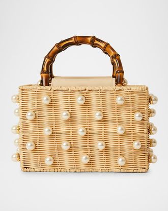 BTB Los Angeles Chloe Pearly Rattan Box Top-Handle Bag