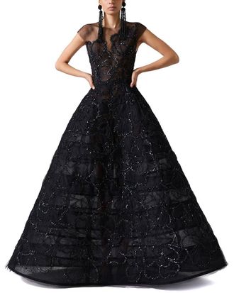 Carolina Herrera Embellished Crewneck A-Line Gown