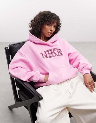 Nike felpa oversize varsity grafica in fleece di peso medio rosa