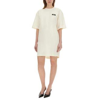 Msgm Open Back Cotton Poplin Dress - Dames - Korte kleedjes - Beige - M - Katoen - Kleedjes