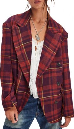 Free People Dean Double-Breasted Blazer In Plum Combo