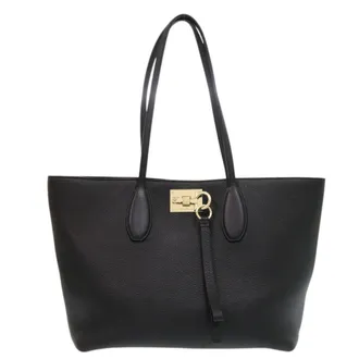 Ferragamo Gancini Black Leather Tote Bag (Pre-Owned)