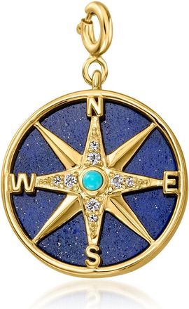 Ross-Simons Lapis, Turquoise and White Topaz Reversible Compass Charm in 18kt Gold Over Sterling