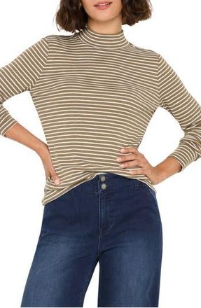 Nic+Zoe Stripe Long Sleeve Mock Neck T-Shirt in Green Multi at Nordstrom Rack, Size Xx-Large