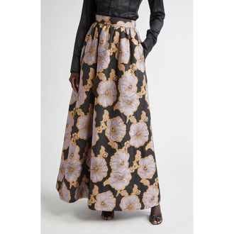 St. John Bethany Poppy Floral Jacquard Maxi Skirt in Black/Hydrangea Multi at Nordstrom, Size 8