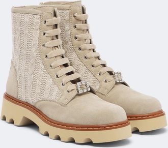 Roger Vivier Viv Rangers Truck knitted suede ankle boots