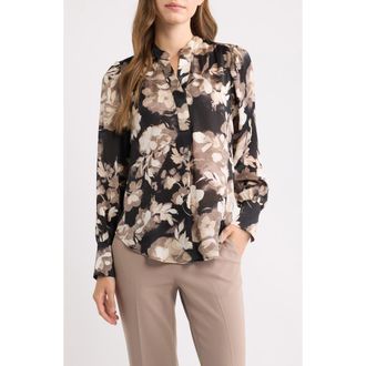 Anne Klein Floral Print Top in Anne Black/latte Multi at Nordstrom, Size Xx-Small