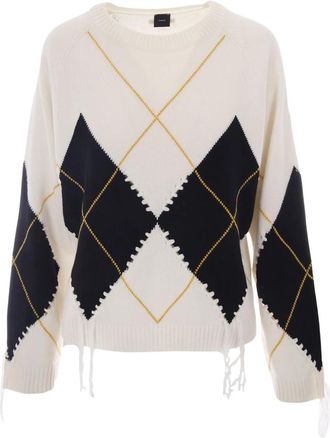 Pinko Berna Pull Argyle Traforato - Dames - Ronde hals truien - Veelkleurig - S - Wol - Truien & Vesten