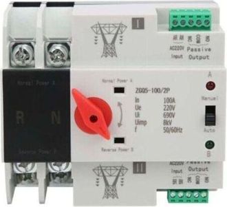 OEM Inversor De Fuente Autom&aacute;tico, Fuente De Alimentaci&oacute;n Dual De 2 V&iacute;as, Interruptor De Transferencia Autom&aacute;tica Zgq5-100/2p, Montaje En Riel Din De 220 