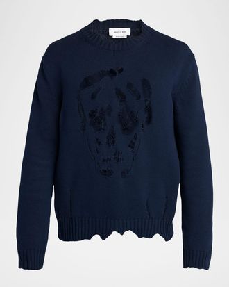 Alexander McQueen Mens Mens Distressed Skull Cotton Crewneck Sweater