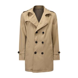 AlltheMen Mens Trench Coat Mid Length Double Breasted Overcoat Business Casual Jacket Solid Color Khaki XL