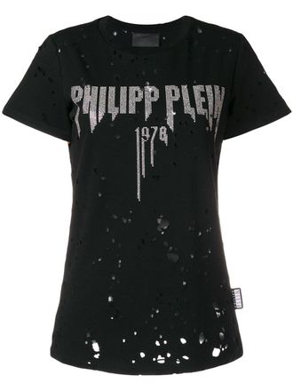 Philipp Plein rhinestone logo T-shirt - Zwart