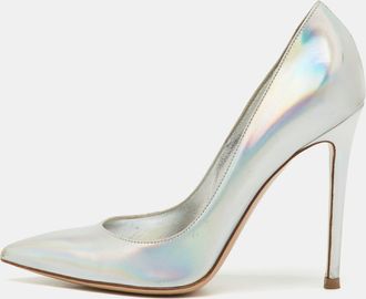 Gianvito Rossi Silver Holographic Leather Pointed Toe Pumps