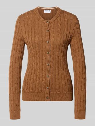Jake*s Casual Strickjacke mit Zopfmuster und Rundhalsausschnitt in Mittelbraun, Gr&ouml;&szlig;e XXL