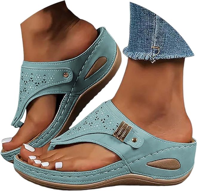 Orthopedic Wedge Sandals for Women Lightweight Orthopedic Flip Flops UK Wide Fit New Summer Slides Non-Slip Beach Shoes Toe Post Slippers Arch Support
