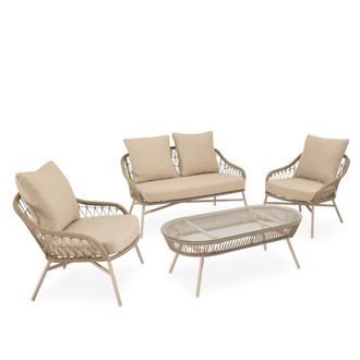 Koketto Home Conjunto de sofas de jard&iacute;n beige de 4 plazas con mesa