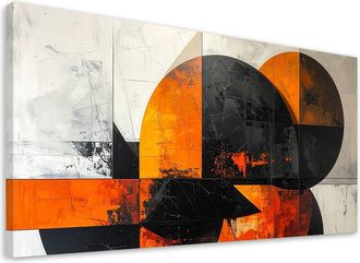 Feeby Cuadro Sobre Lienzo, C&iacute;rculos Abstractos Formas Naranjas, 120x60