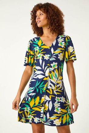 Roman Leaf Button Detail Tea Dress