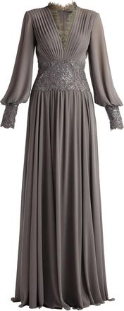 Tadashi Shoji Abito lungo con scollo a V - Grigio