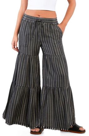 BILLY T Fancy Cotton Blend Tiered Pants in Grey Pin Stripe at Nordstrom, Size X-Large