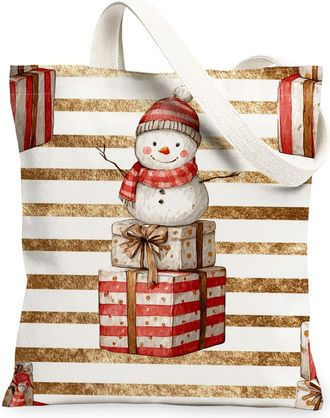 Generic Snow Man Canvas Tote Bags, Festive Holiday Design Reusable Shopping Bags, Charming Rustic Lightweight Washable Shoulder Strap Canvas for Gifts Travel 