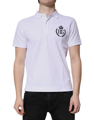 Dolce & Gabbana Mens Logo-Embroidered Cotton Polo White